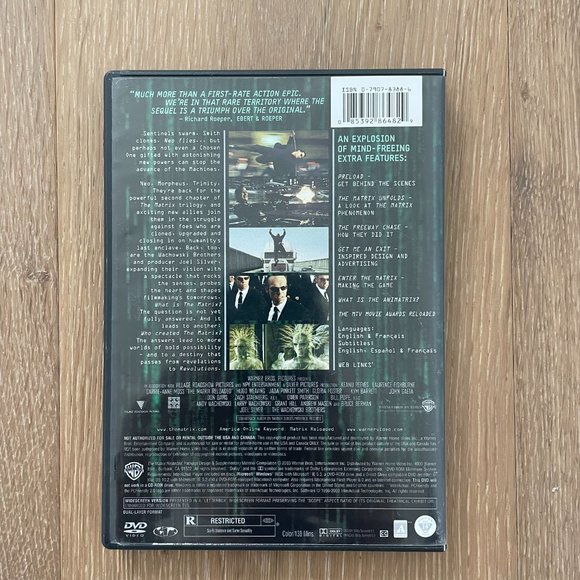 Matrix Reloaded DVD Movie 2003 Warner Bros Keanu Reeves 2 Disc Manual Included - Picture 3 of 12